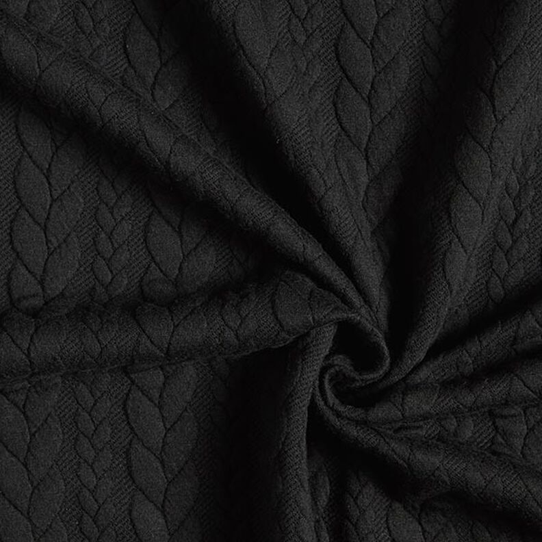 Tela de jersey jacquard Cloqué Punto trenzado – negro,  image number 3