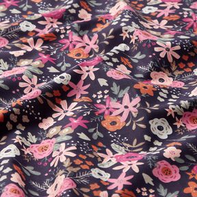 Popelina de algodón Ramos de flores – azul negro/púrpura, 