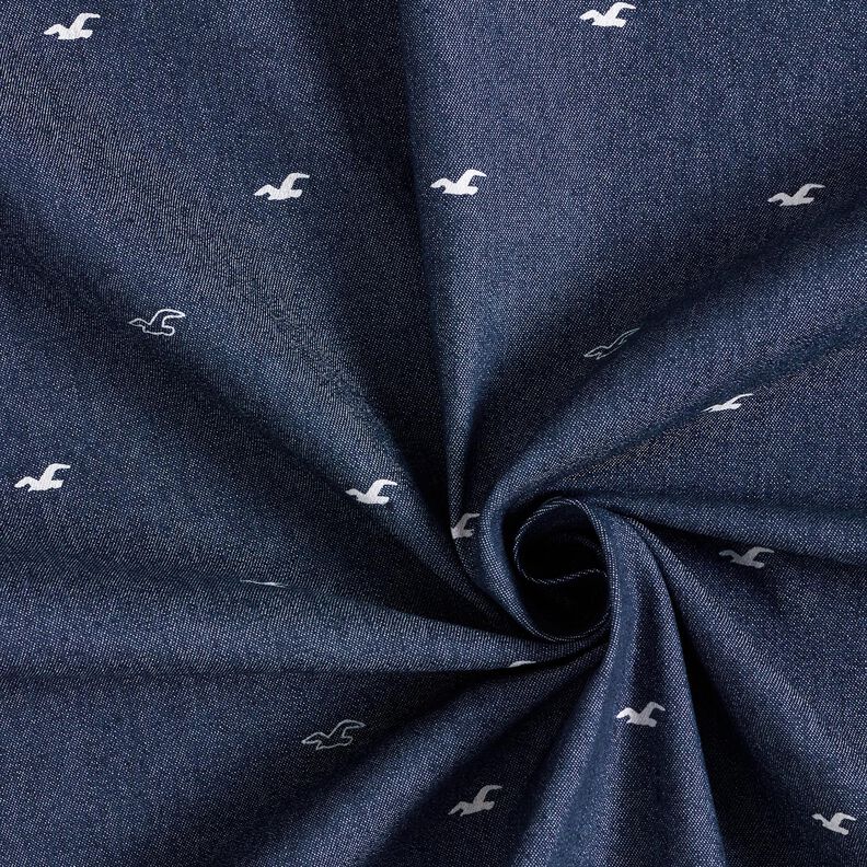 Tela vaquera ligera elástica con gaviotas – azul marino,  image number 4