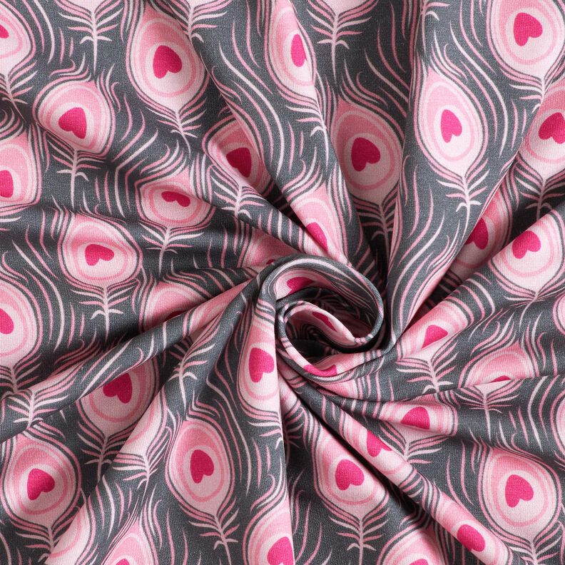 Tela de jersey de algodón Pavo | Stoff&Liebe – gris pizarra/rosa intenso,  image number 3