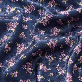 Satén Stretch Jacquard Ramos de flores – azul marino, 