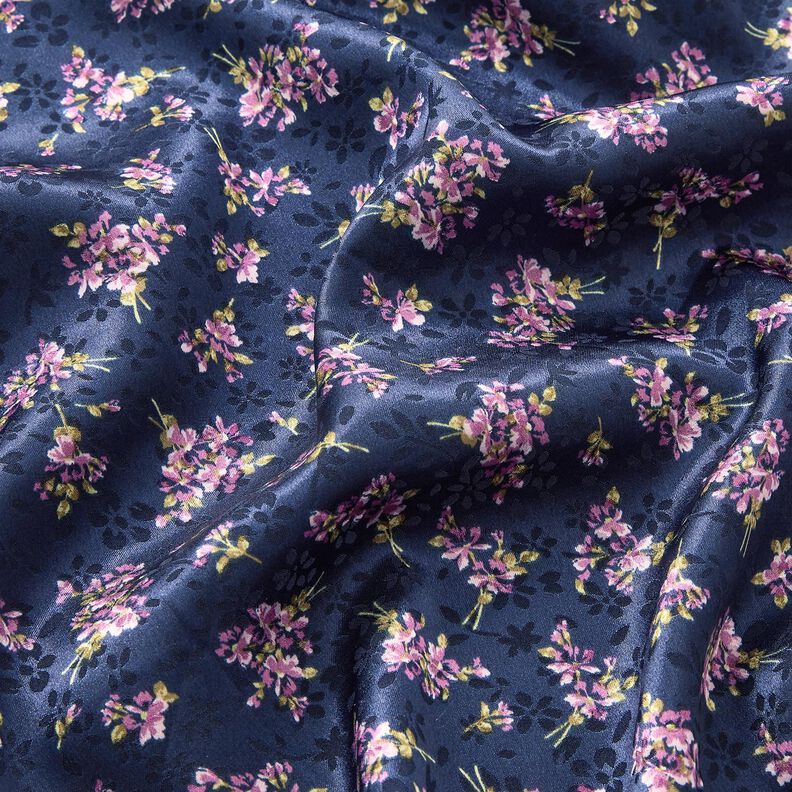 Satén Stretch Jacquard Ramos de flores – azul marino,  image number 2