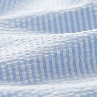 Tela Seersucker Mezcla de algodón Rayas – azul claro/blanco lana, 