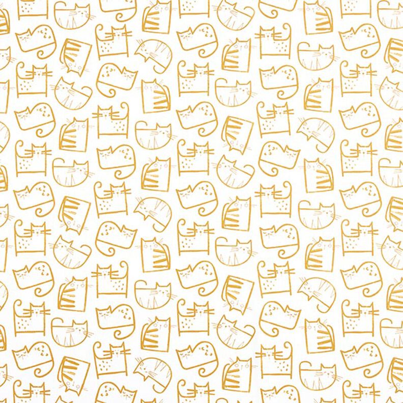 Tela de algodón Cretona Bocetos de gatos – mostaza/marfil,  image number 1