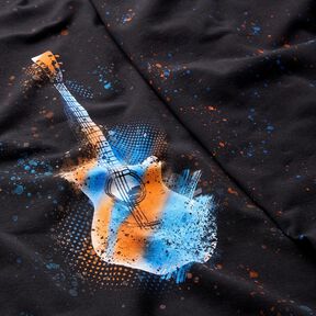 Tela de jersey de algodón Panel Guitarra | Glitzerpüppi – negro/naranja, 
