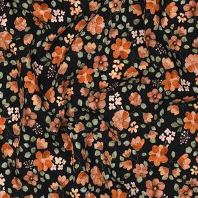 GOTS Tela de jersey de algodón Flores de otoño Impresión digital – negro/naranja melocotón, 