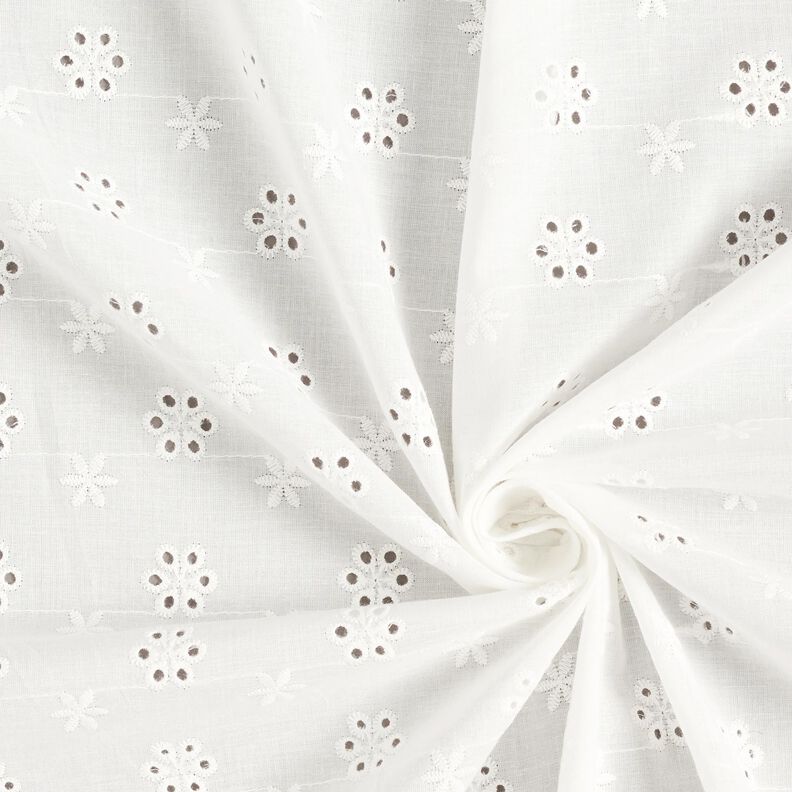 Tela de algodón con bordado de ojales y flores pequeñas – blanco,  image number 3