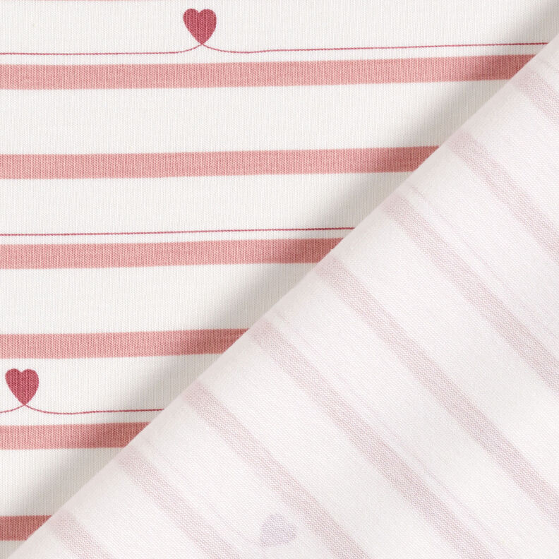 Tela de jersey de algodón Rayas y corazones – blanco lana/rosa antiguo,  image number 4