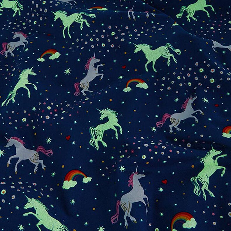 Tela decorativa Unicornios bailando Brilla en la oscuridad – azul océano/rosa,  image number 14