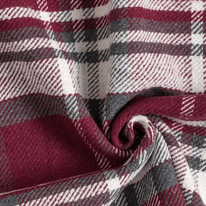 Tejido de abrigo con reverso de piel a cuadros – burdeos/gris pizarra,  image number 3