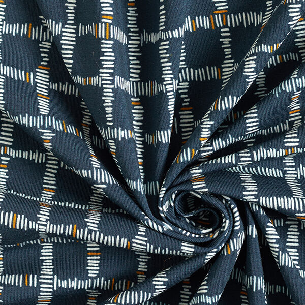 GOTS Tela de jersey de algodón Cuadros | Tula – azul noche/mostaza,  image number 3