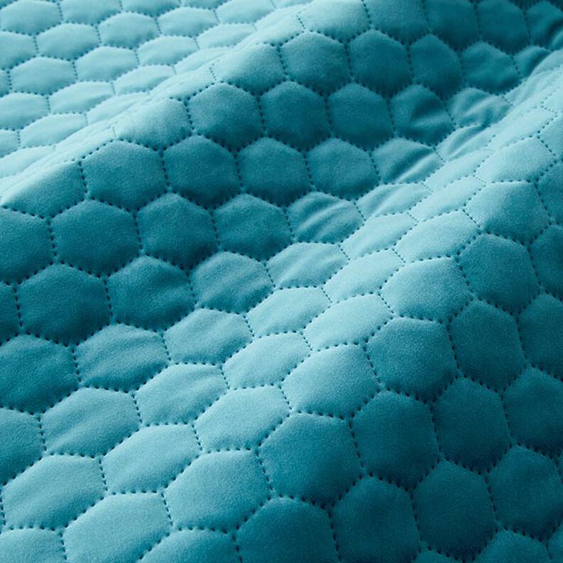 Tela de tapicería Terciopelo acolchado en diseño de panal – petroleo,  image number 2