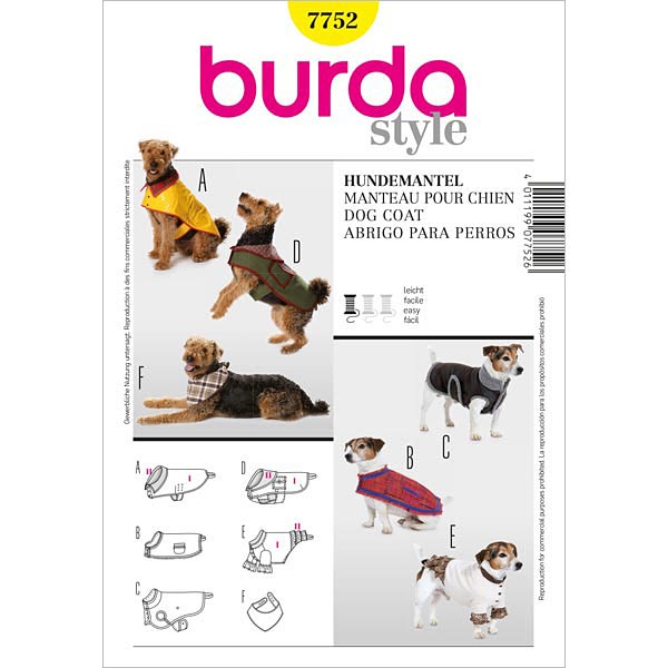 Abrigo para perros, Burda 7752 • fácil